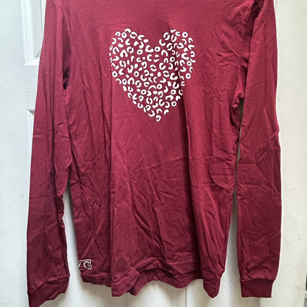 Constantly Varied Gear Maroon Heart Print Long Sleeve Tee